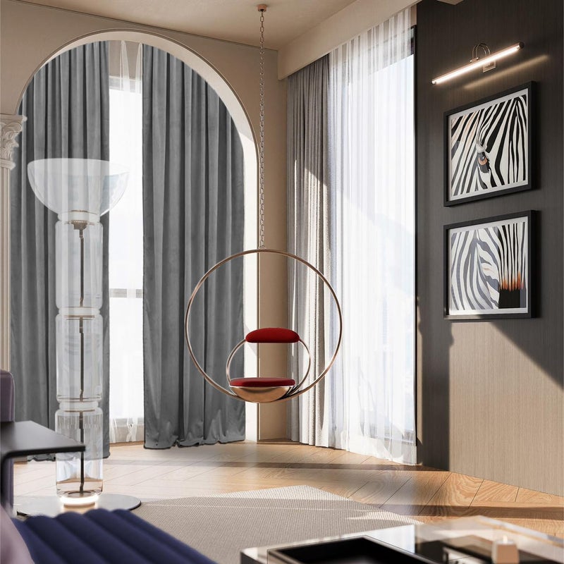 SMILETIME Grey 96 in Long Velvet Curtains with Grommet, Thermal Insulated Super Soft Privacy Noise Reducing Light Filtering Velvet Curtains for Living Room, 2 Panels, Each 52 x 96 inches Long - Image 2